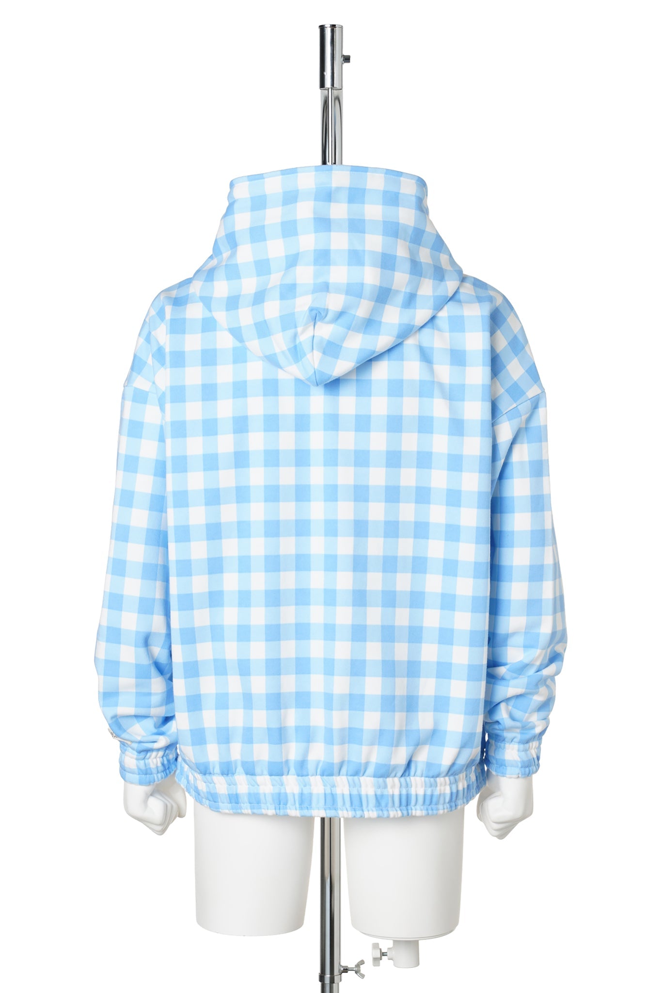 GINGHAM PRINT ZIP UP HOODIE / SAXE BLUE GINGHAM