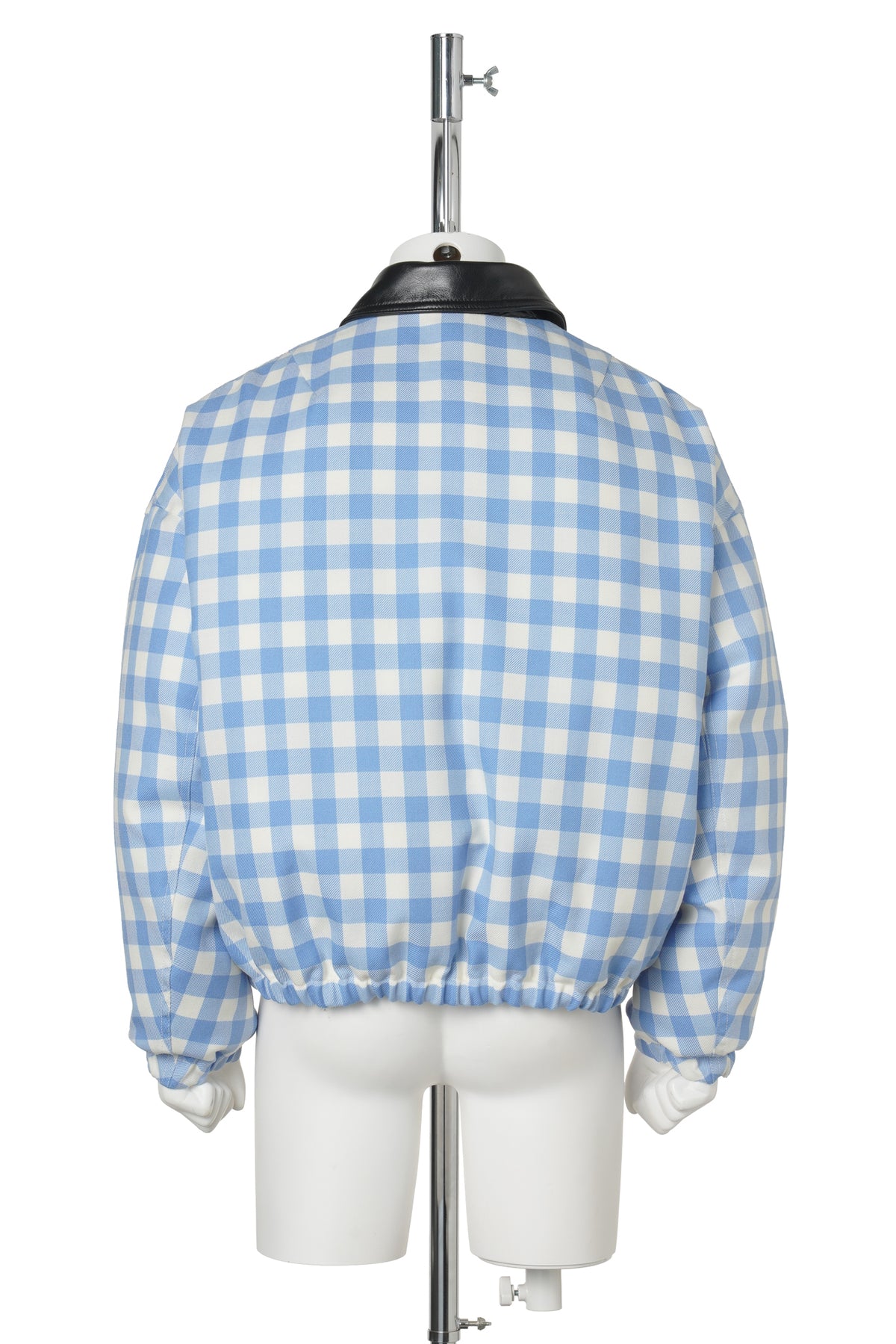 GINGHAM WOOL LEATHER COLLAR DOWN JACKET / SAXE BLUE GINGHAM