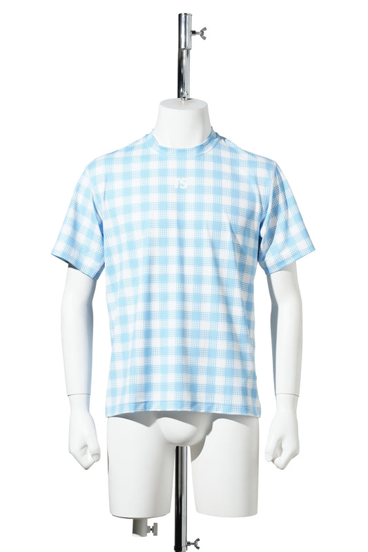 RECYCLED POLYESTER TS T-SHIRT / SAXE BLUE HALFTONE GINGHAM