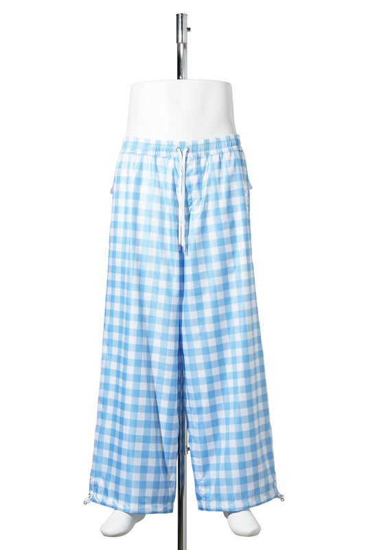 RECYCLED POLYESTER WIND PANTS / SAXE BLUE GINGHAM