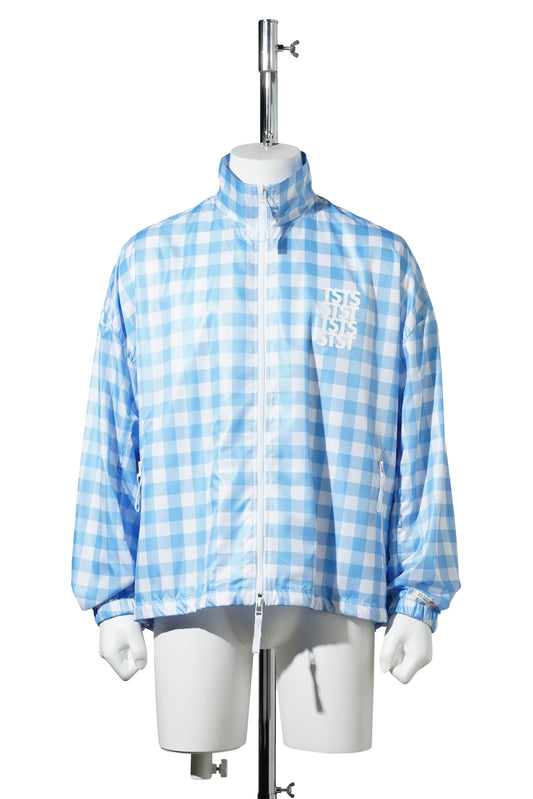 RECYCLED POLYESTER WIND TRACK JACKET / SAXE BLUE GINGHAM