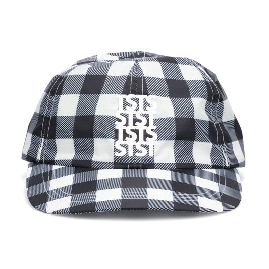 RECYCLED POLYESTER DRAWSTRING CAP / BLACK GINGHAM