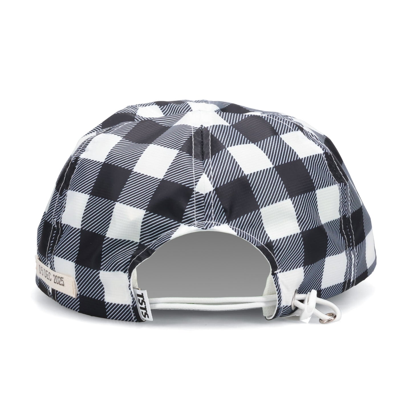 RECYCLED POLYESTER DRAWSTRING CAP / BLACK GINGHAM