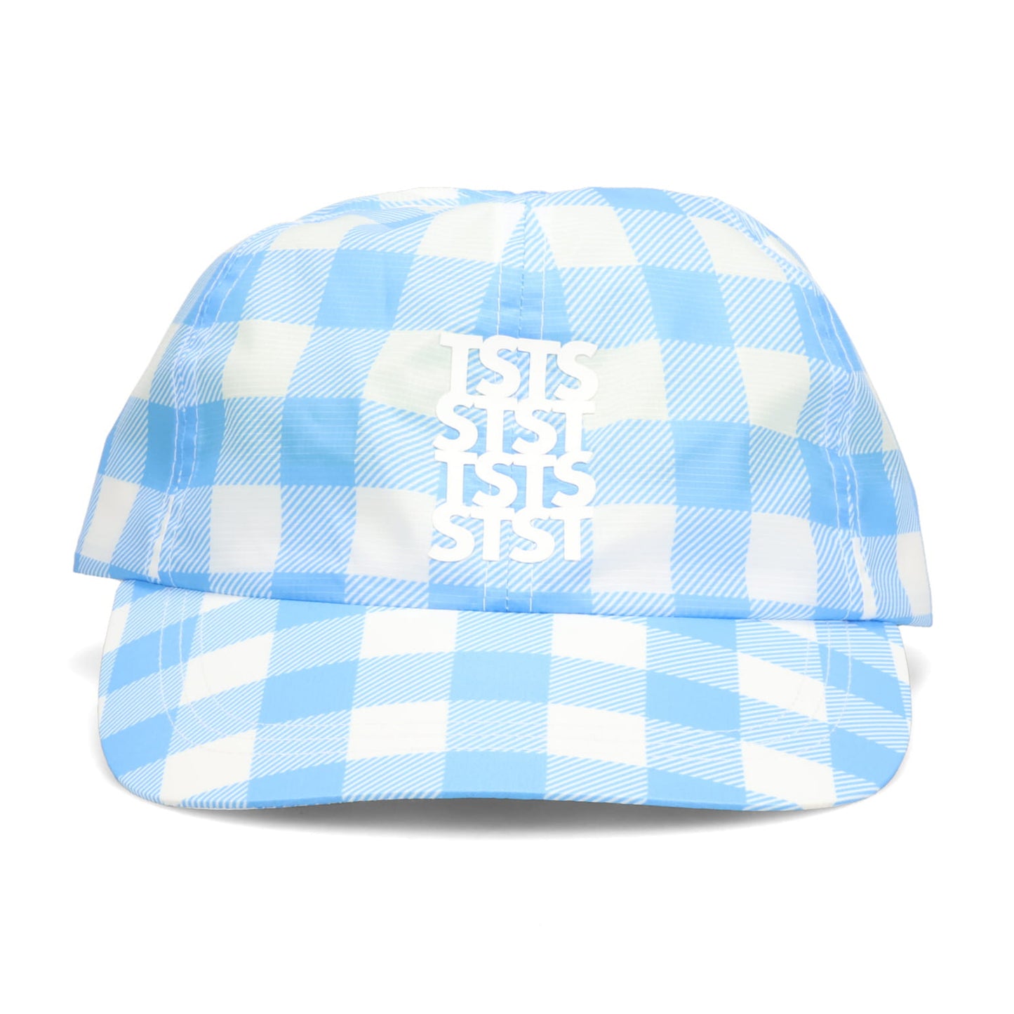 RECYCLED POLYESTER DRAWSTRING CAP / SAXE BLUE GINGHAM