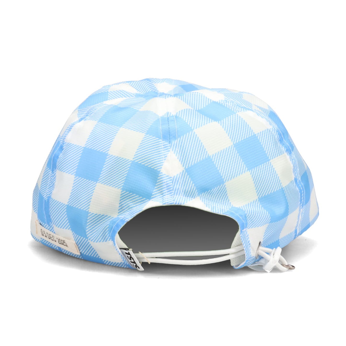RECYCLED POLYESTER DRAWSTRING CAP / SAXE BLUE GINGHAM