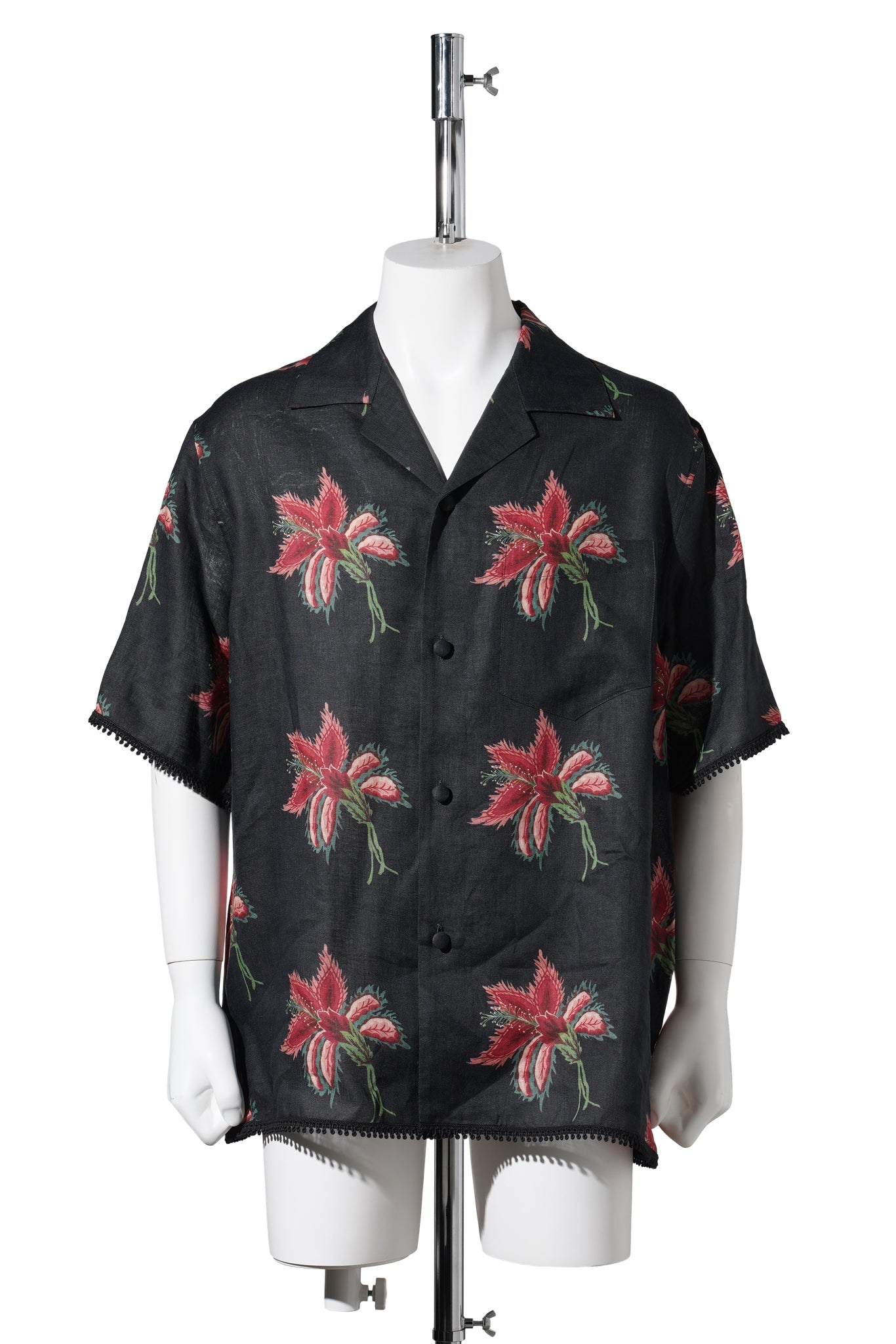 CAMICIA MANICHE CORTE | PAPIER FLORAL | LINEN PAPIER FLORAL / D5Y:NERO/MAGENTA/ROSA/VERDE