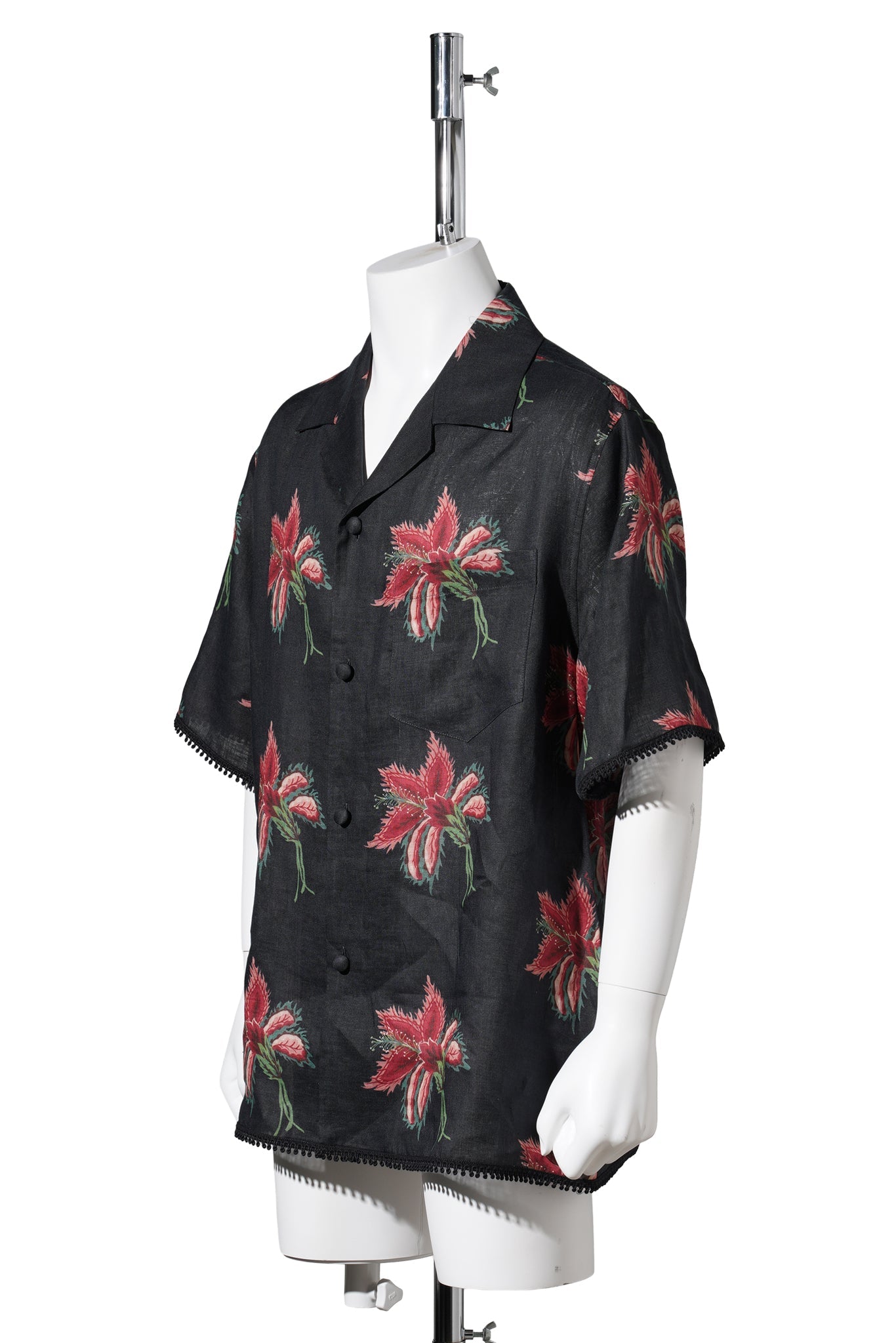 CAMICIA MANICHE CORTE | PAPIER FLORAL | LINEN PAPIER FLORAL / D5Y:NERO/MAGENTA/ROSA/VERDE