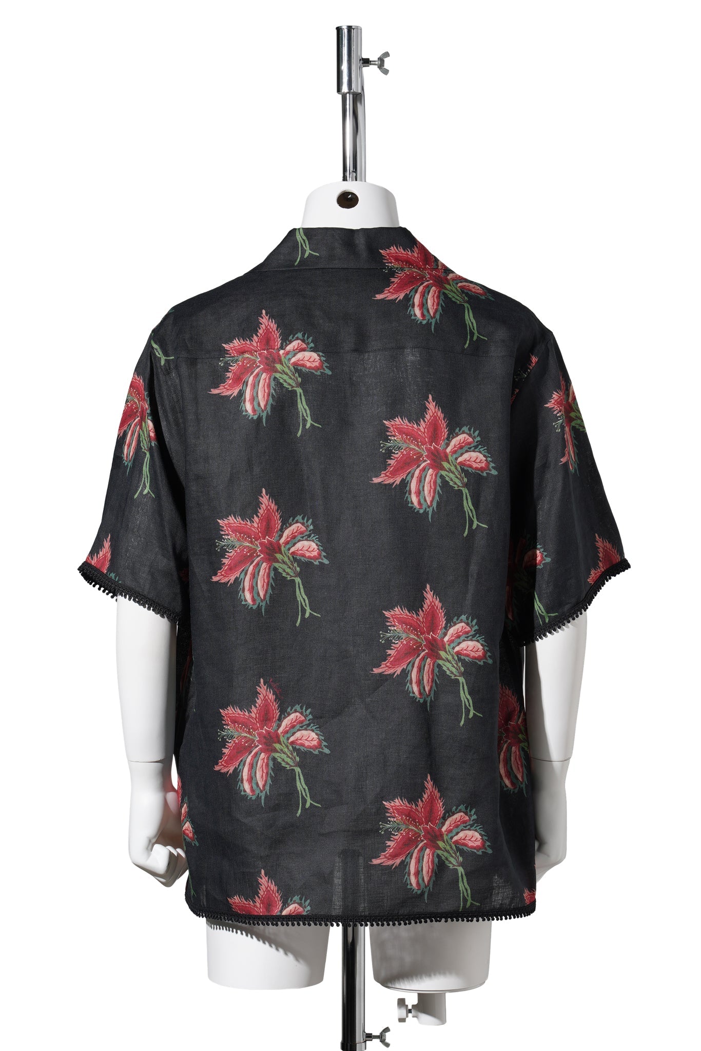 CAMICIA MANICHE CORTE | PAPIER FLORAL | LINEN PAPIER FLORAL / D5Y:NERO/MAGENTA/ROSA/VERDE