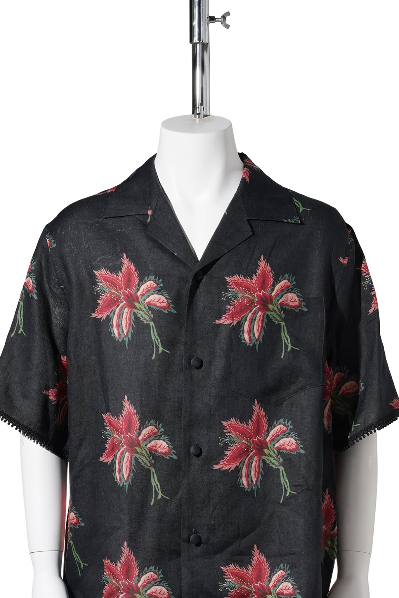 CAMICIA MANICHE CORTE | PAPIER FLORAL | LINEN PAPIER FLORAL / D5Y:NERO/MAGENTA/ROSA/VERDE