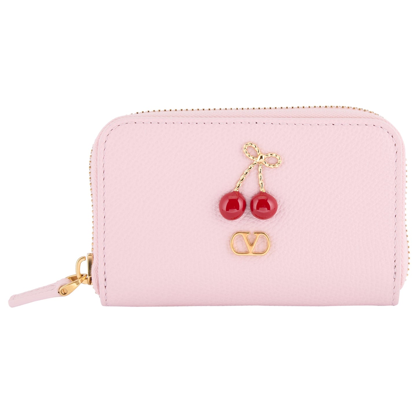 MINI ZIP AROUND WALLET | CHERRYFIC | VIT.SOFT GRAIN/A.BRASS LOGO-L.GOLD CHERR / 16Q:ROSE QUARTZ