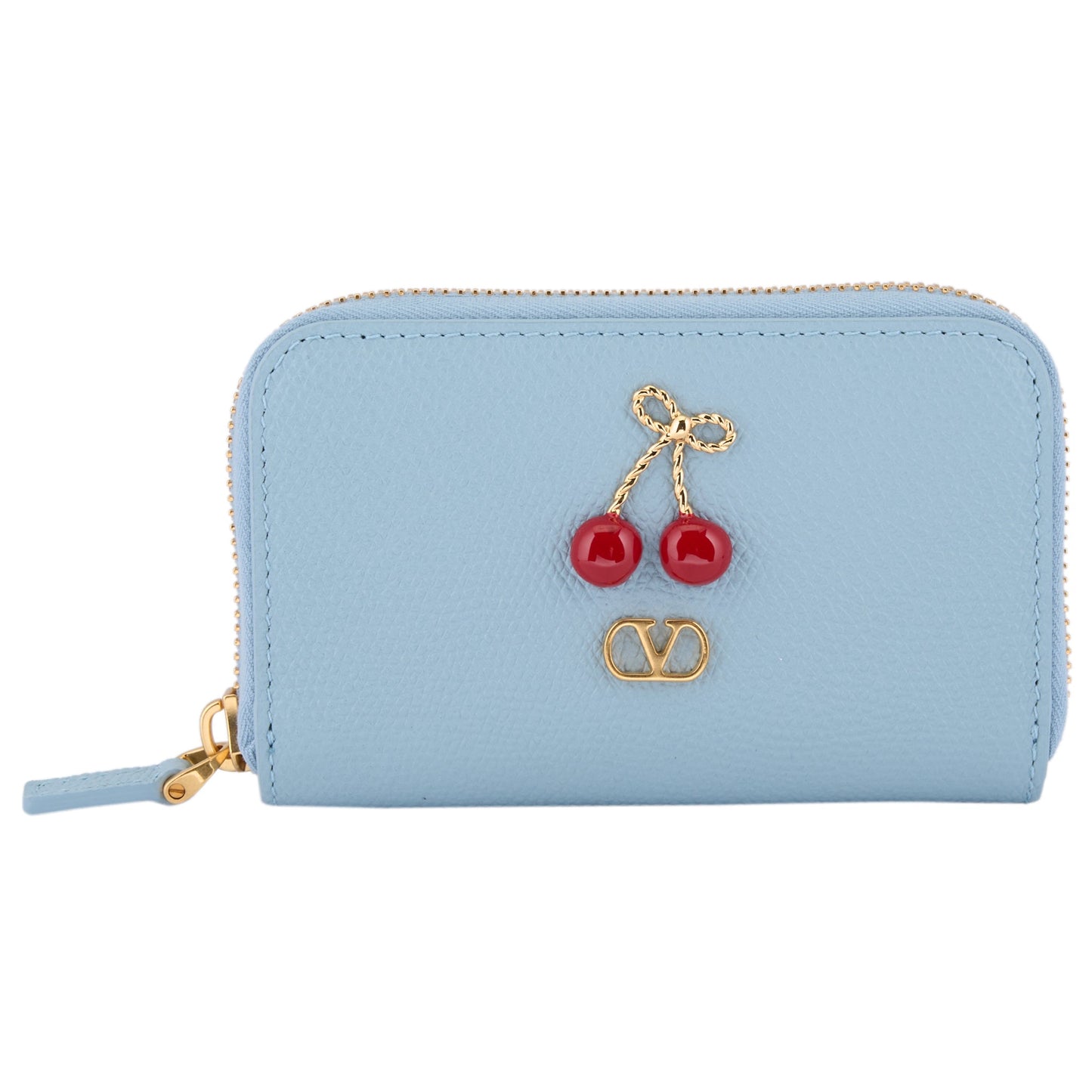 MINI ZIP AROUND WALLET | CHERRYFIC | VIT.SOFT GRAIN/A.BRASS LOGO-L.GOLD CHERR / ZJ4:BLU PORCELLANA