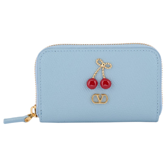 MINI ZIP AROUND WALLET | CHERRYFIC | VIT.SOFT GRAIN/A.BRASS LOGO-L.GOLD CHERR / ZJ4:BLU PORCELLANA