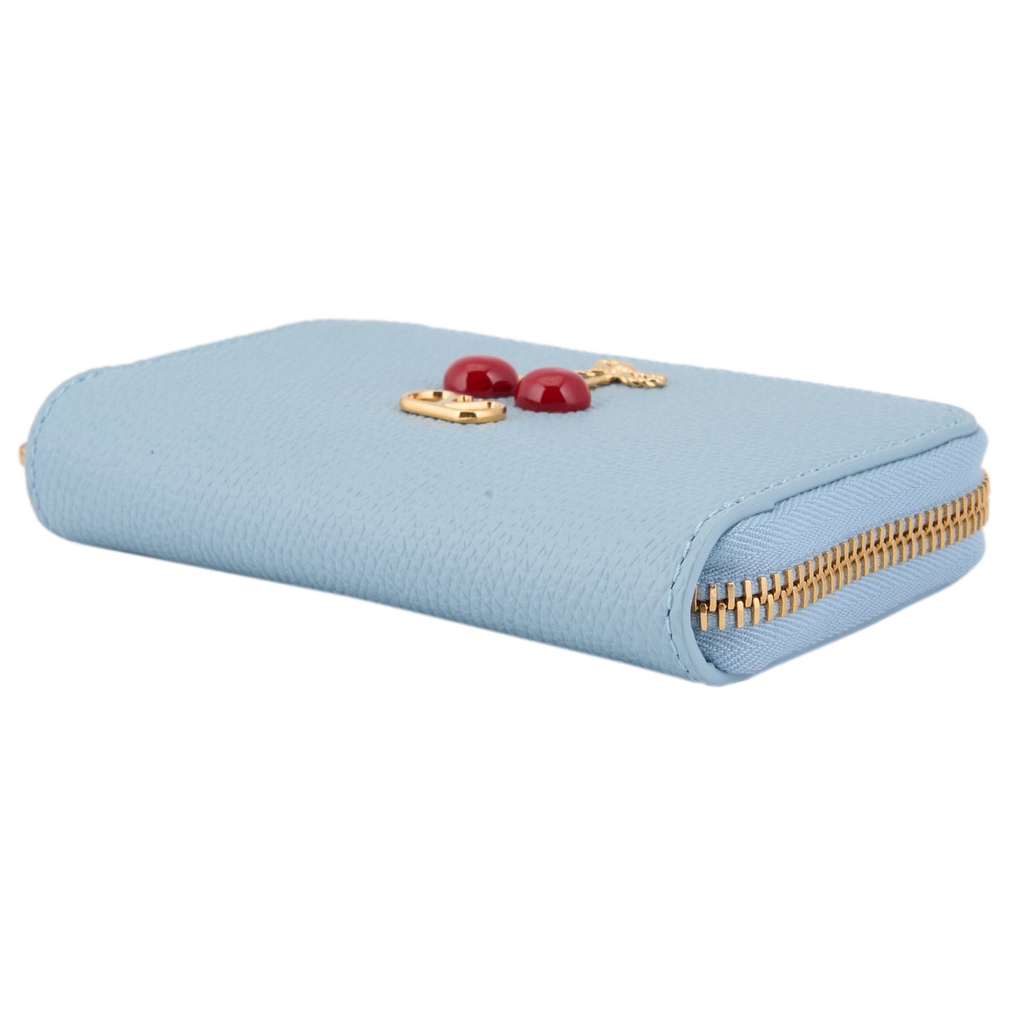 MINI ZIP AROUND WALLET | CHERRYFIC | VIT.SOFT GRAIN/A.BRASS LOGO-L.GOLD CHERR / ZJ4:BLU PORCELLANA
