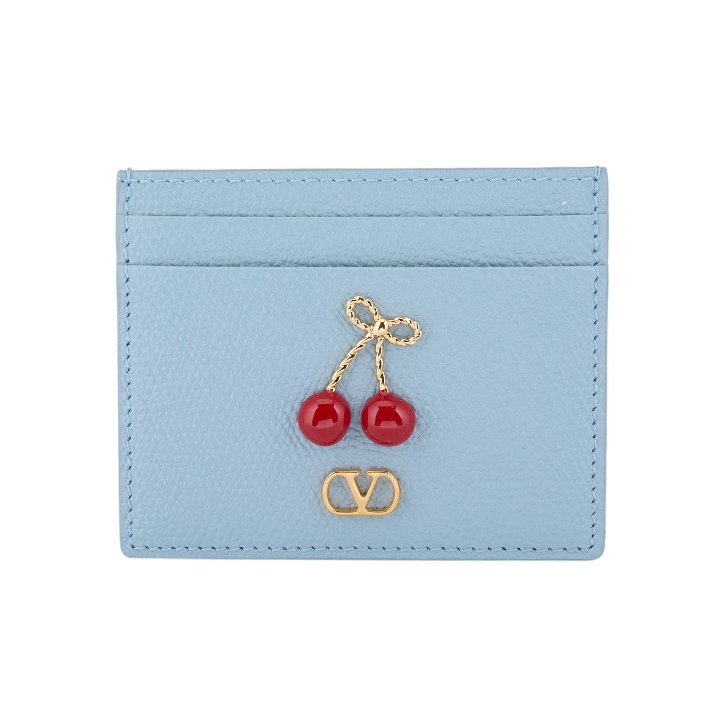 CARD HOLDER | CHERRYFIC | VIT.SOFT GRAIN/A.BRASS LOGO-L.GOLD CHERR / ZJ4:BLU PORCELLANA