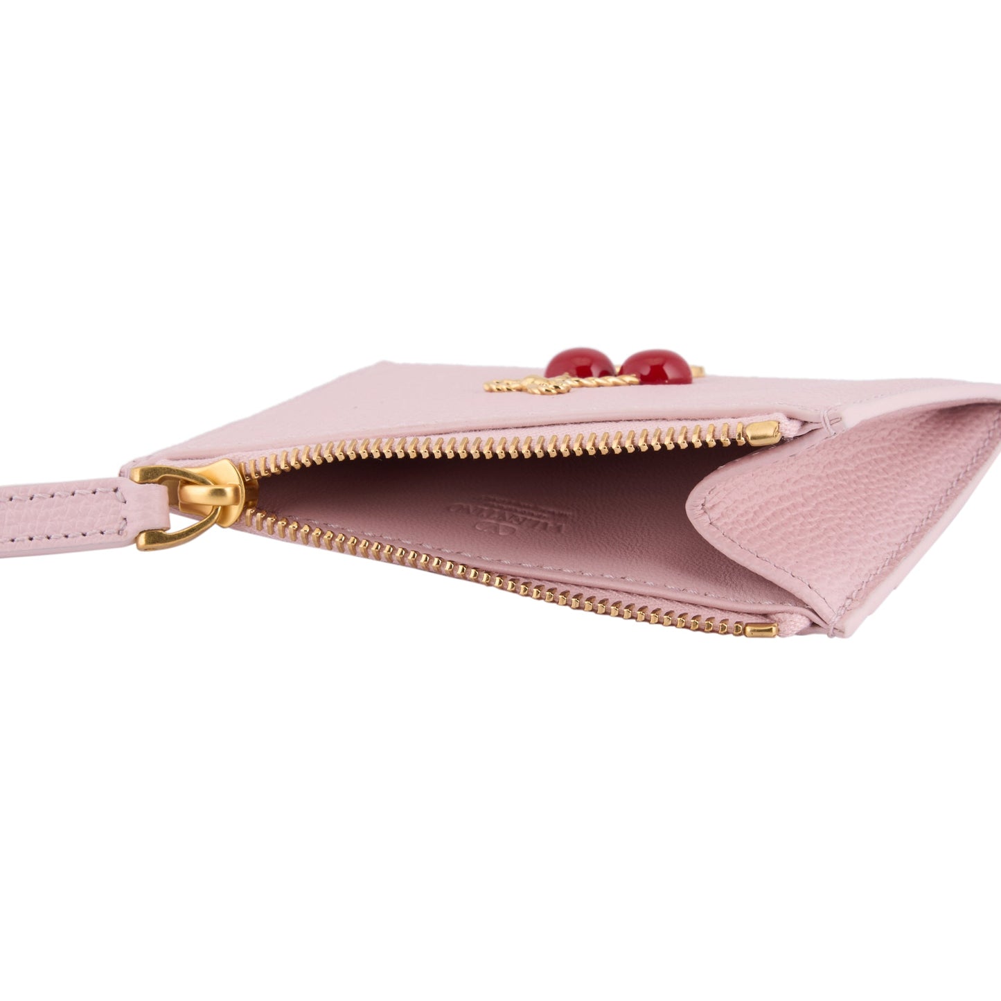 COIN PURSE/CARD CASE | CHERRYFIC | VIT.SOFT GRAIN/A.BRASS LOGO-L.GOLD CHERR / 16Q:ROSE QUARTZ