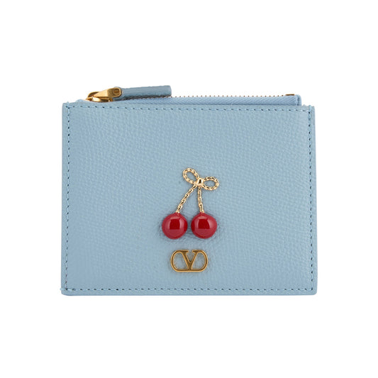COIN PURSE/CARD CASE | CHERRYFIC | VIT.SOFT GRAIN/A.BRASS LOGO-L.GOLD CHERR / ZJ4:BLU PORCELLANA