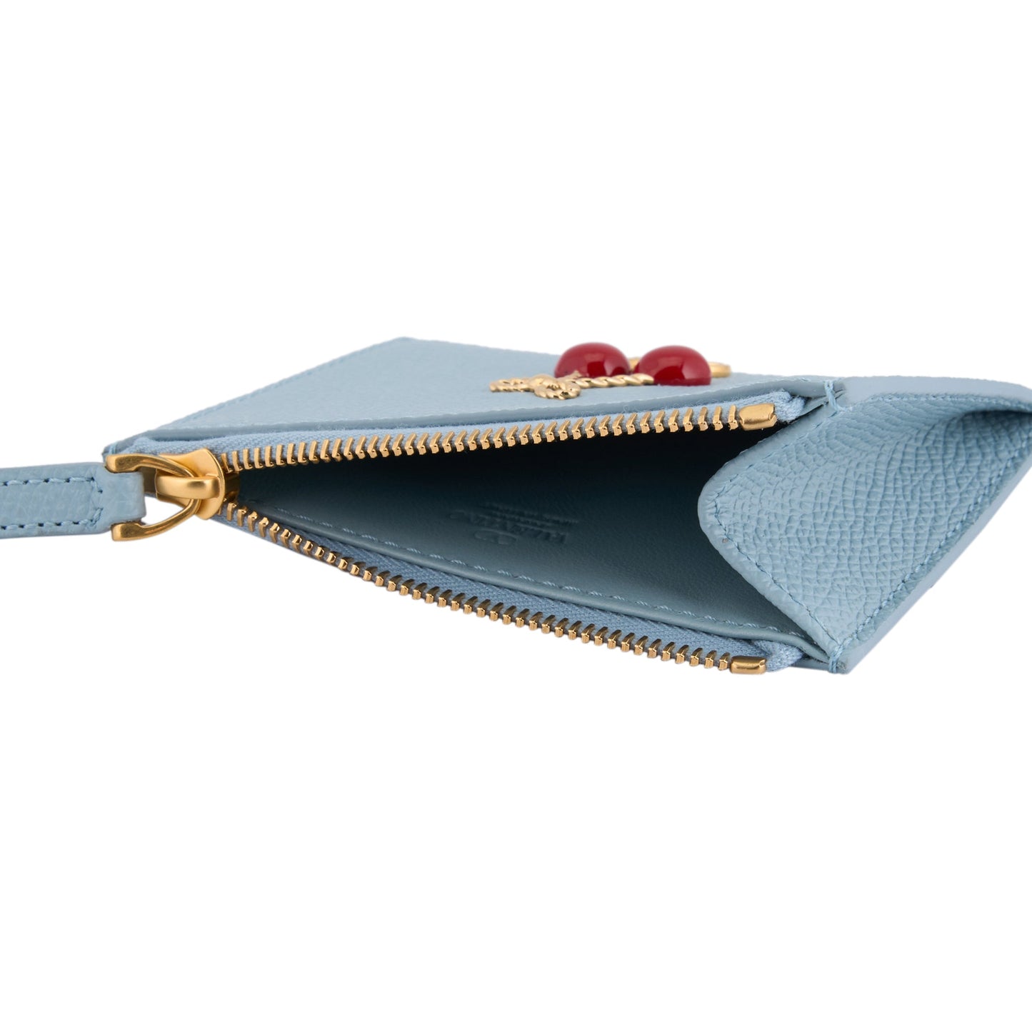 COIN PURSE/CARD CASE | CHERRYFIC | VIT.SOFT GRAIN/A.BRASS LOGO-L.GOLD CHERR / ZJ4:BLU PORCELLANA
