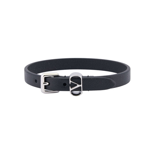 LEATHER BRACELET (logo 15mm) | OVALETTE | BOX CALF S./PALLADIUM LOGO / 0NO:NERO