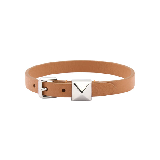 LEATHER BRACELET | ROCKSTUD | BOX CALF S./PALLADIUM STUD / WTX:WTX NATURAL CAMEL