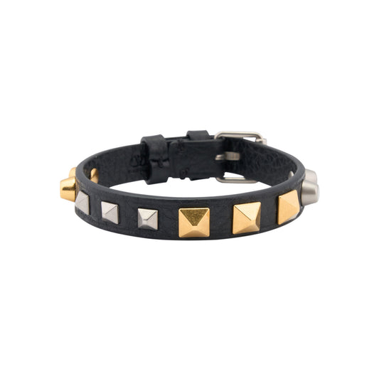 LEATHER BRACELET | ROCKSTUD | VIT.STAMPA ALCE/VINT.PALLADIUM-A.BRASS M / 0NO:NERO