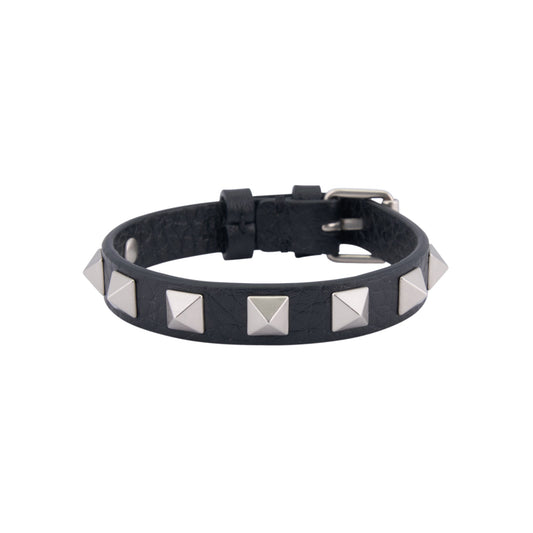LEATHER BRACELET | ROCKSTUD | VIT.ST.ALCE/VINTAGE PALLADIUM STUDS / 0NO:NERO