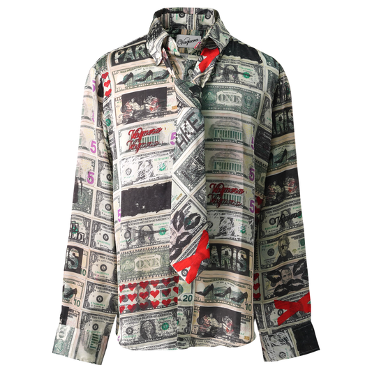 WOMEN BUTTON DOWN AND TIE DOLLAR PRINT SHIRT WOVEN / DOLLAS PRINT