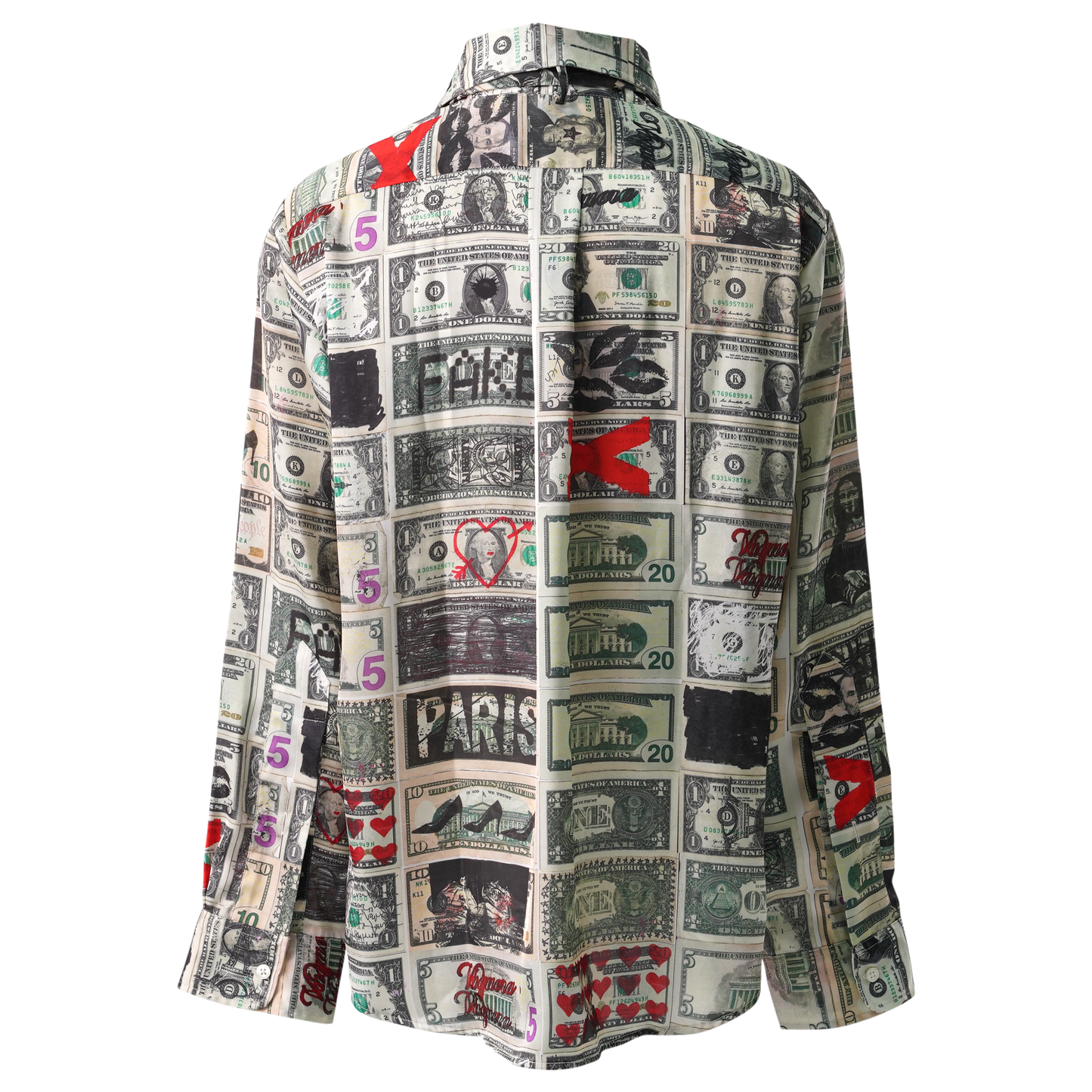 WOMEN BUTTON DOWN AND TIE DOLLAR PRINT SHIRT WOVEN / DOLLAS PRINT