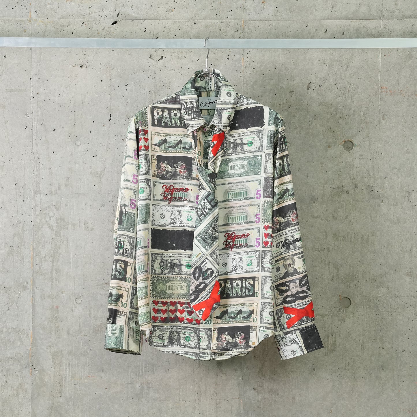 WOMEN BUTTON DOWN AND TIE DOLLAR PRINT SHIRT WOVEN / DOLLAS PRINT