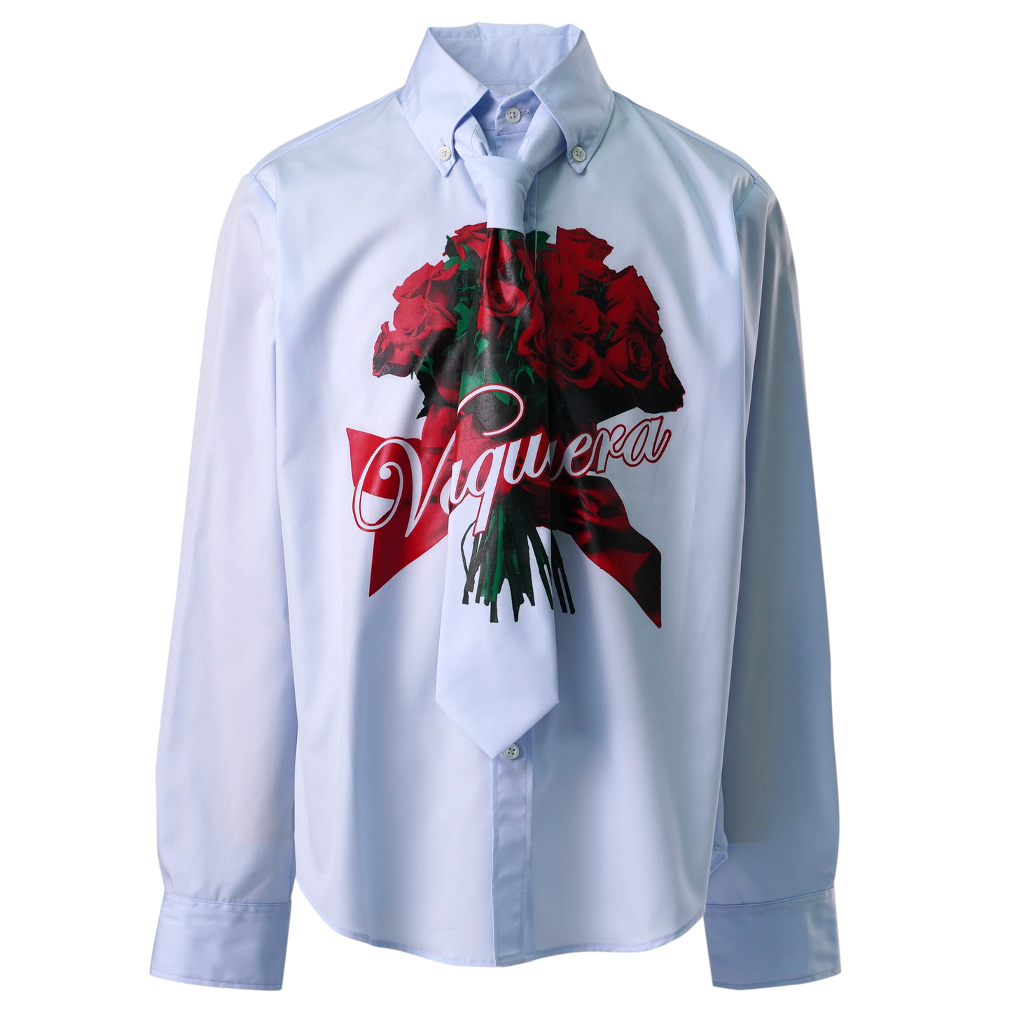 WOMEN BUTTON DOWN AND TIE ROSE BOUQUET SHIRT WOVEN / LIGHT BLUE