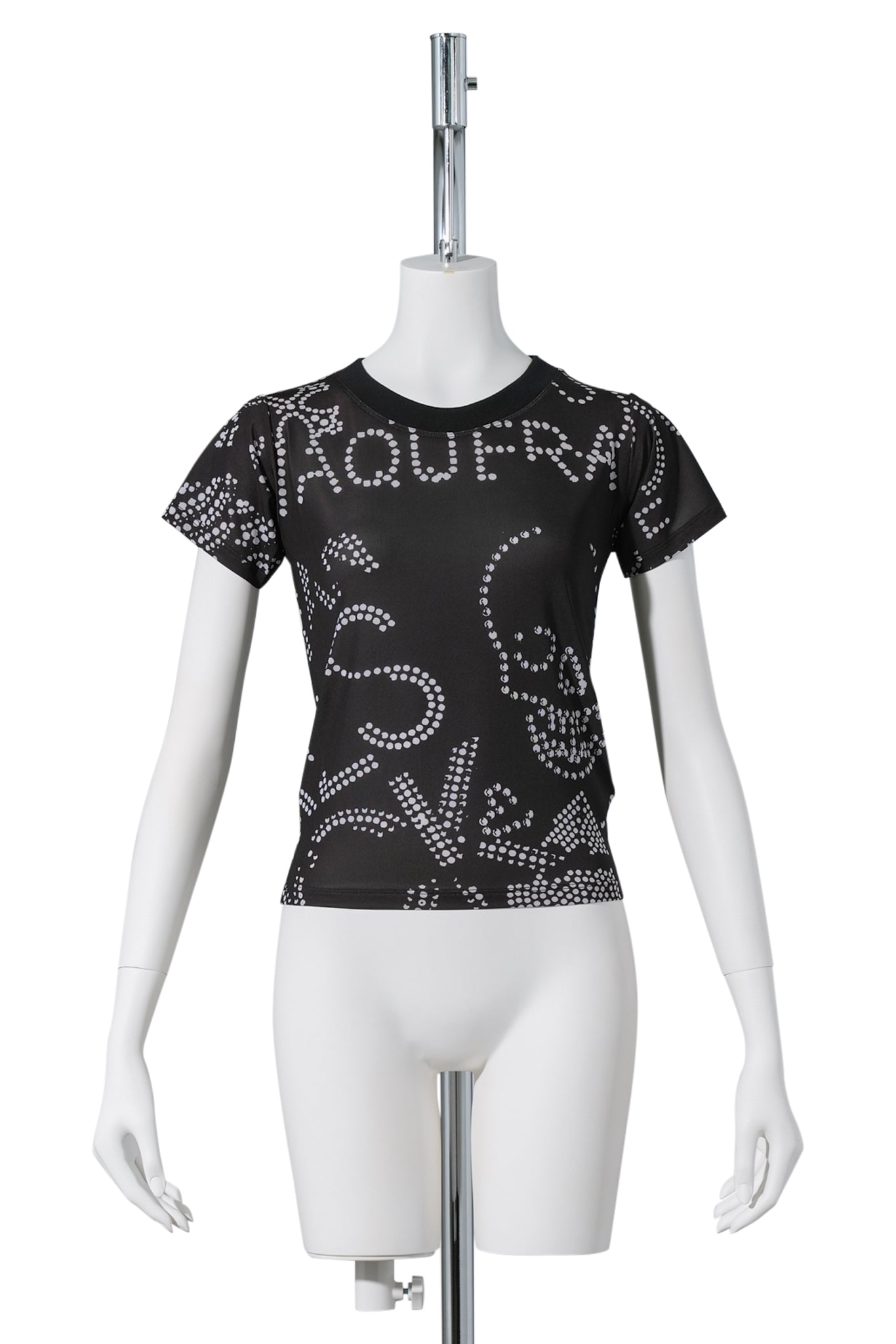 WOMEN RHINESTUDS T SHIRT KNIT / BLACK PRINT