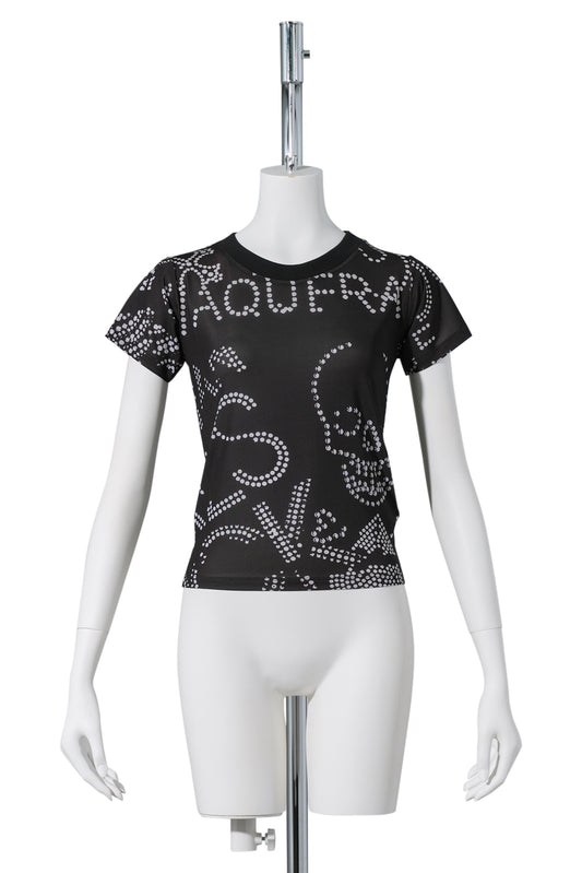 WOMEN RHINESTUDS T SHIRT KNIT / BLACK PRINT