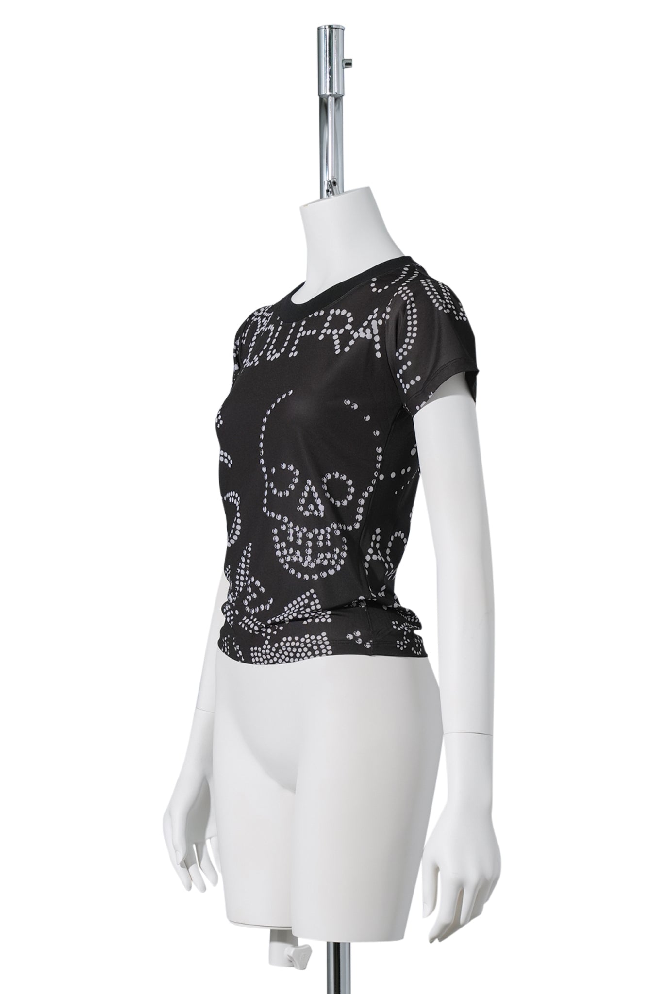 WOMEN RHINESTUDS T SHIRT KNIT / BLACK PRINT