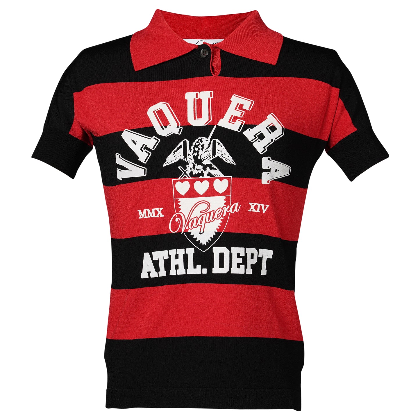 WOMEN STRIPED POLO KNIT / BLACK RED