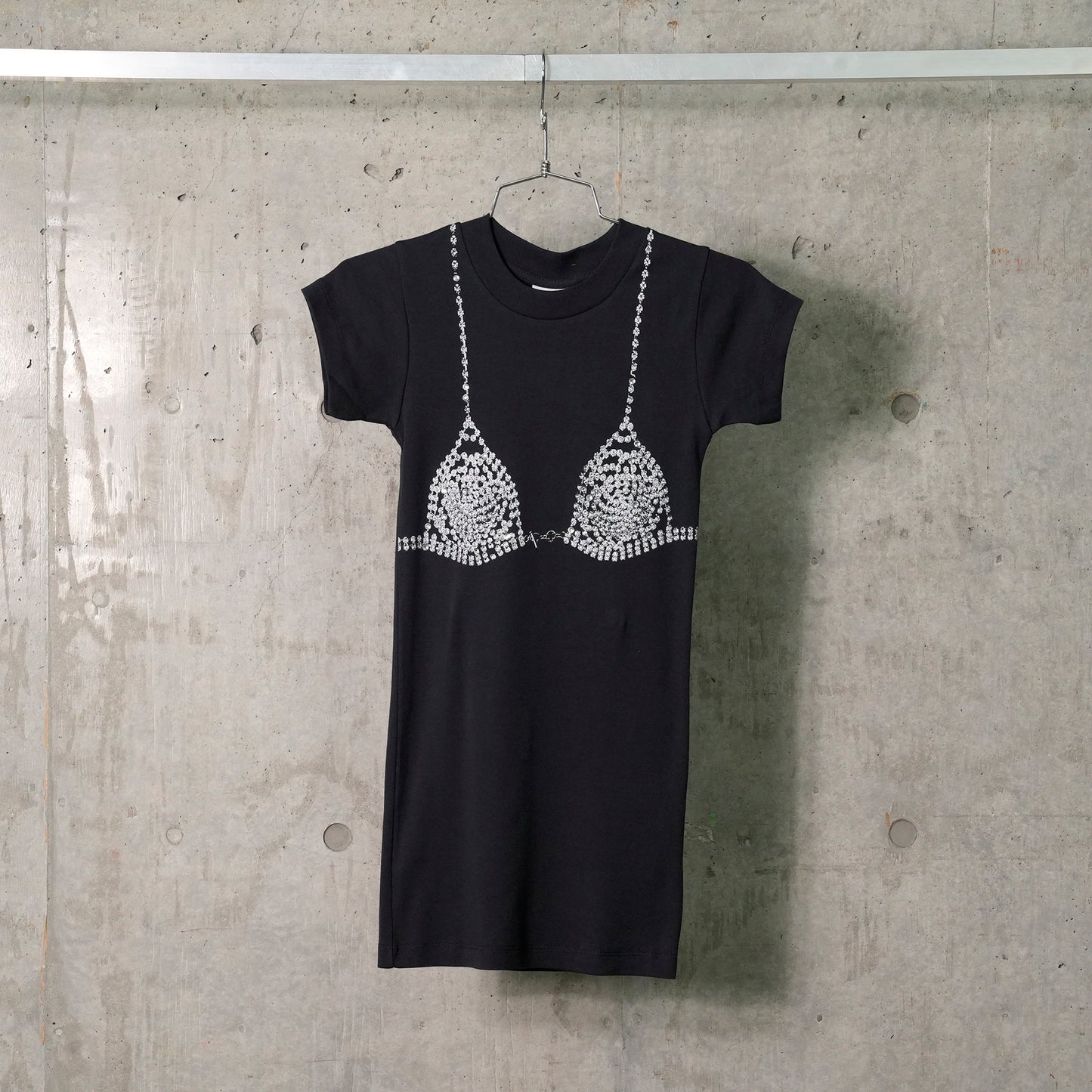 WOMEN DIAMANTE BRA T SHIRT KNIT / BLACK