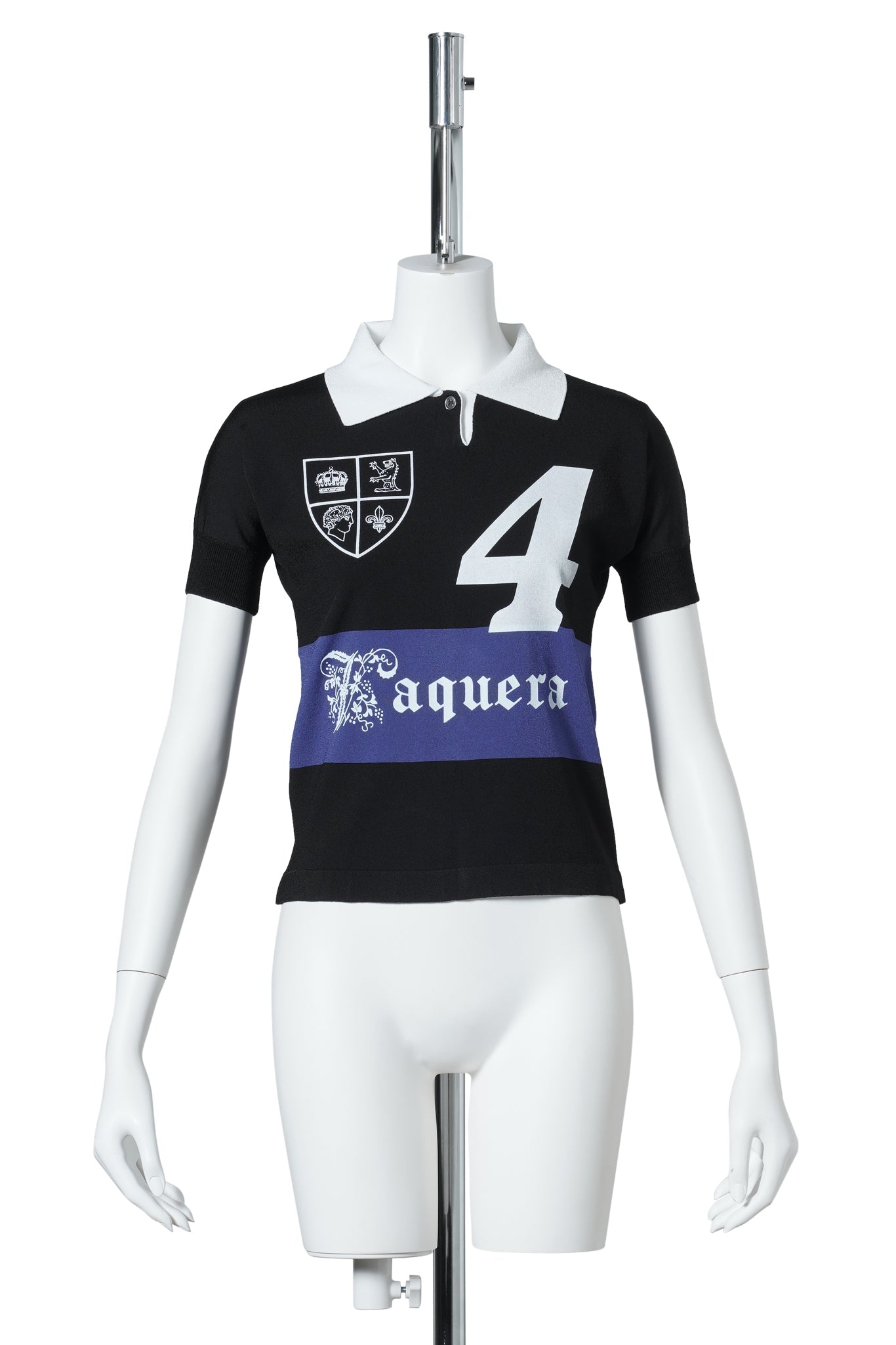 WOMEN STRIPED POLO KNIT / BLACK