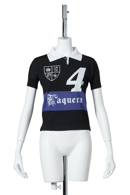 WOMEN STRIPED POLO KNIT / BLACK