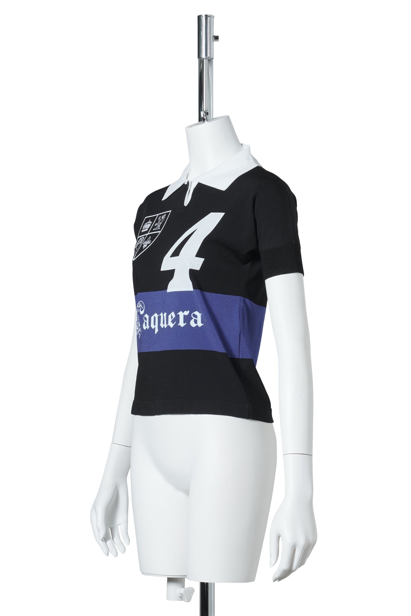 WOMEN STRIPED POLO KNIT / BLACK