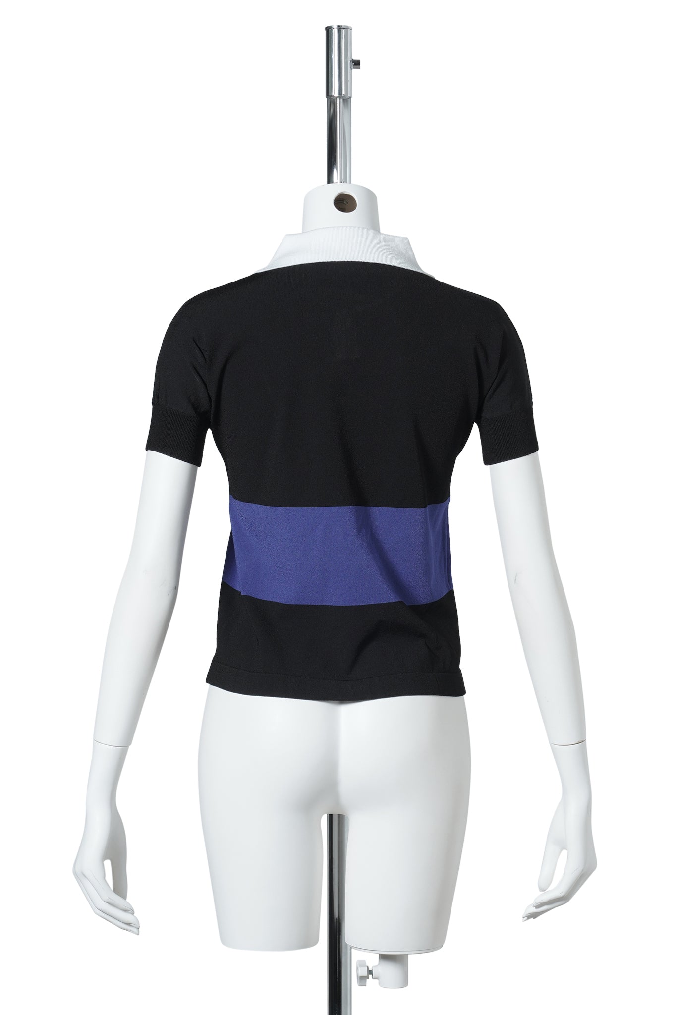 WOMEN STRIPED POLO KNIT / BLACK