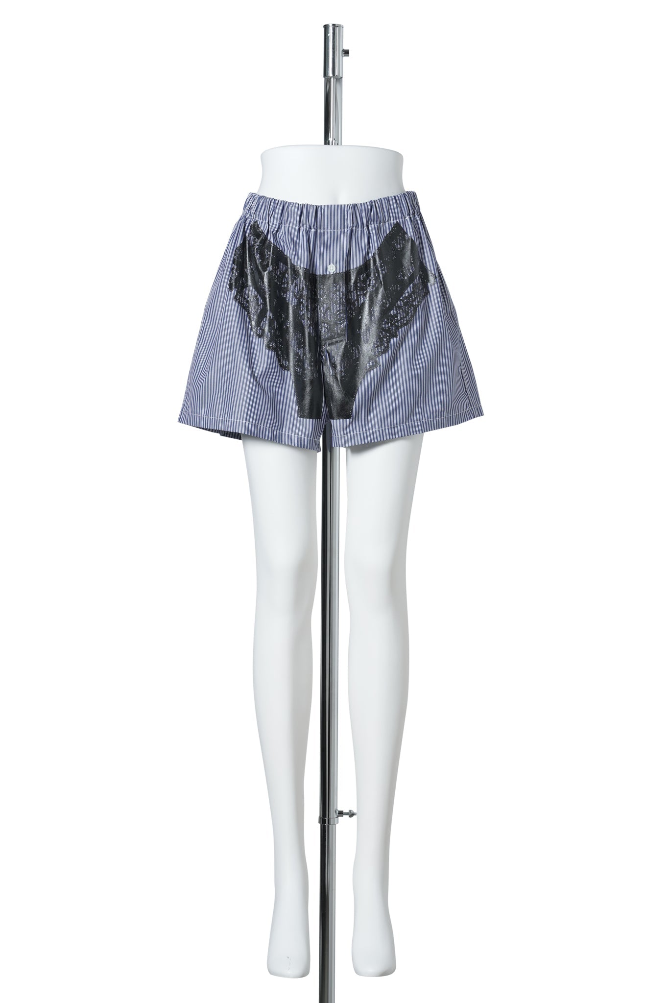 WOMEN STRIPED TROMPE L'OEIL BOXER SHORTS / WHITE/BLUE