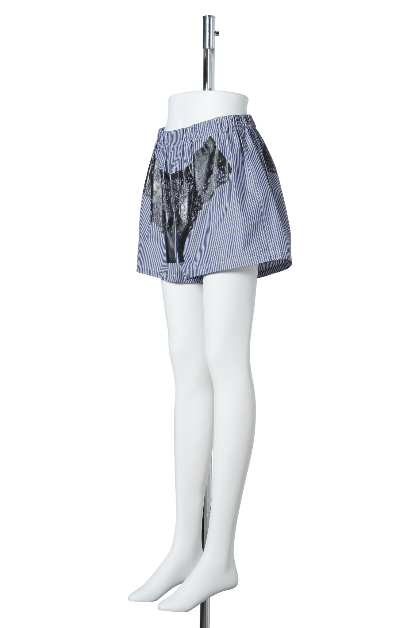WOMEN STRIPED TROMPE L'OEIL BOXER SHORTS / WHITE/BLUE