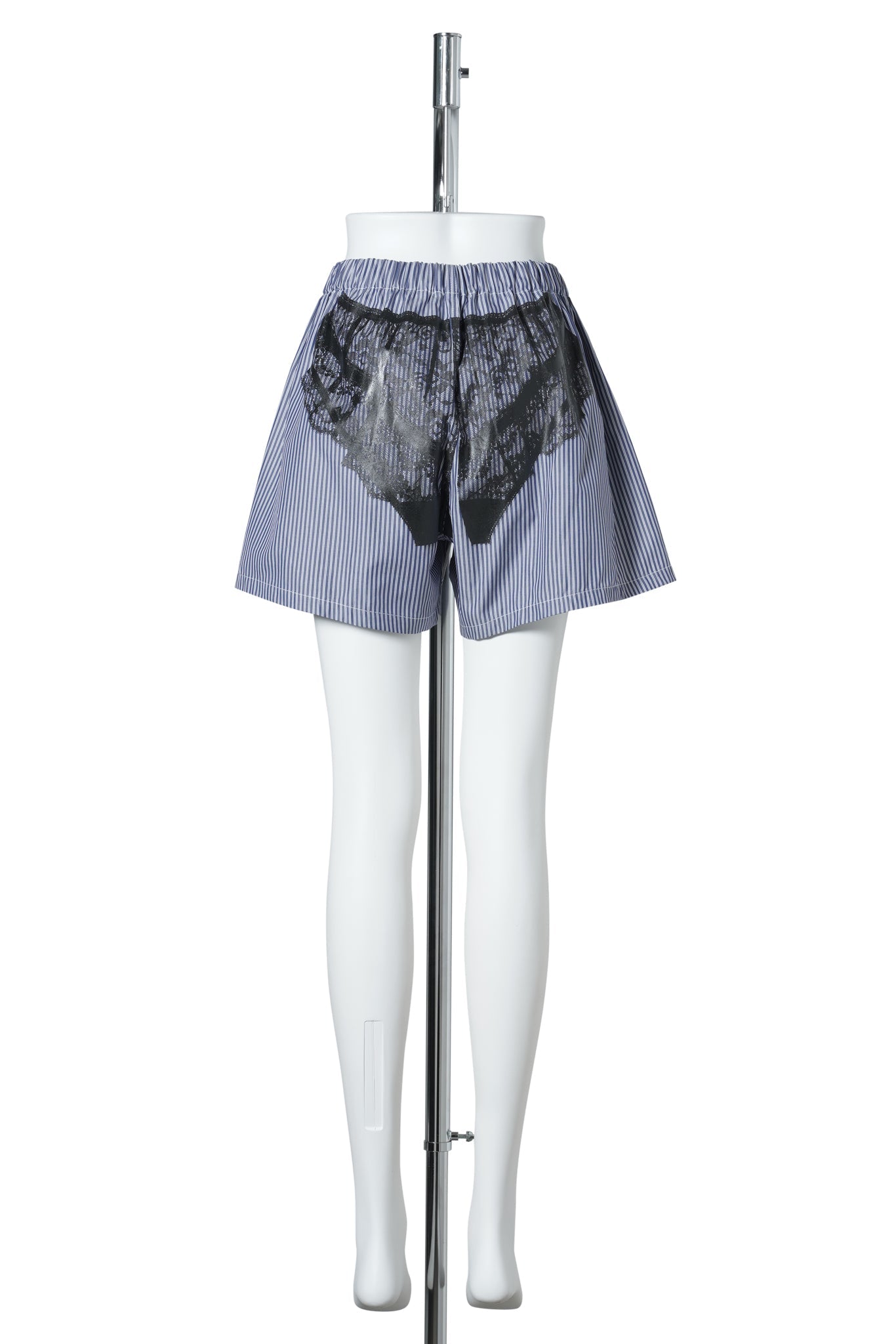 WOMEN STRIPED TROMPE L'OEIL BOXER SHORTS / WHITE/BLUE