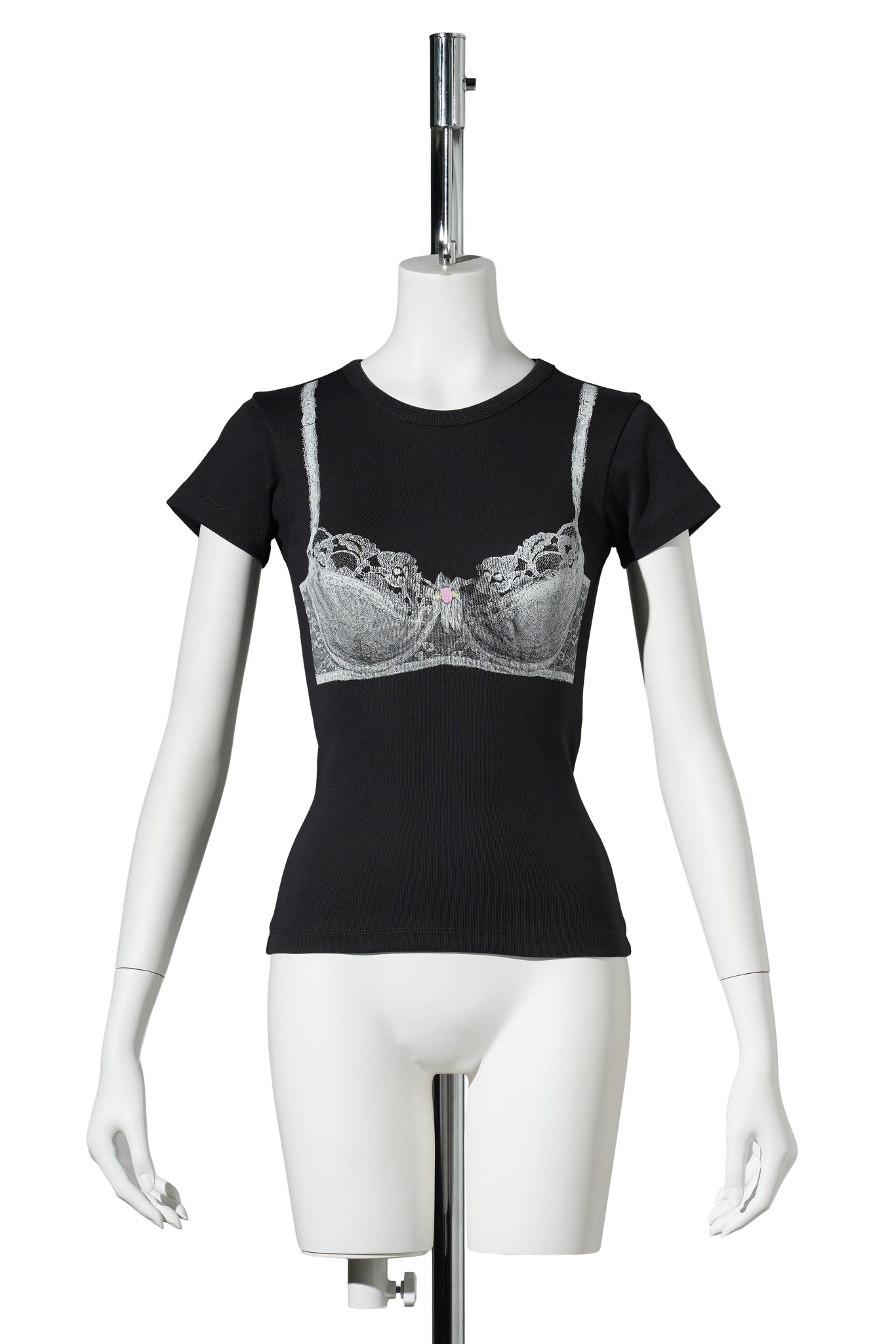 WOMEN BRA BABY TEE KNIT / WASHED BLACK