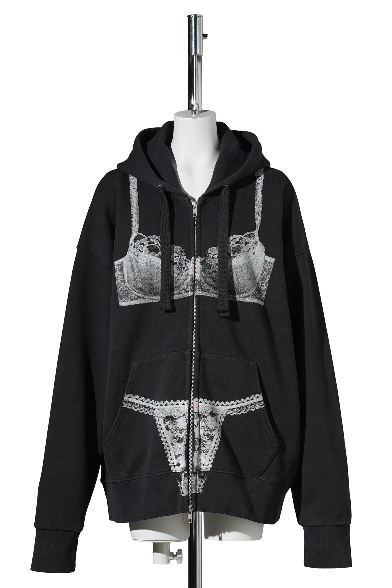 WOMEN TROMPE L'OEIL ZIP HOODIE KNIT / WASHED BLACK