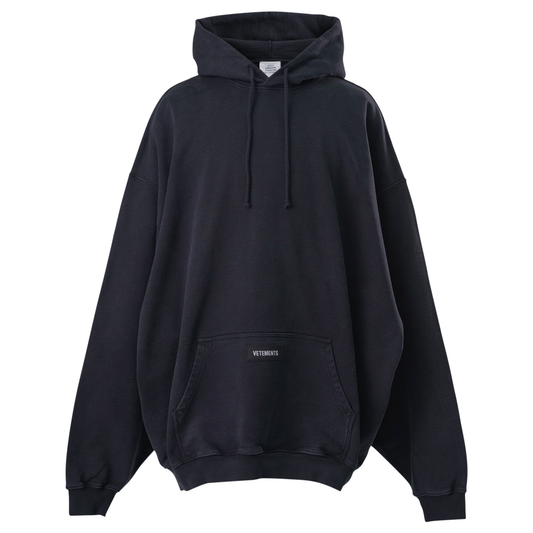 WOVEN LABEL LOGO HOODIE / BLACK