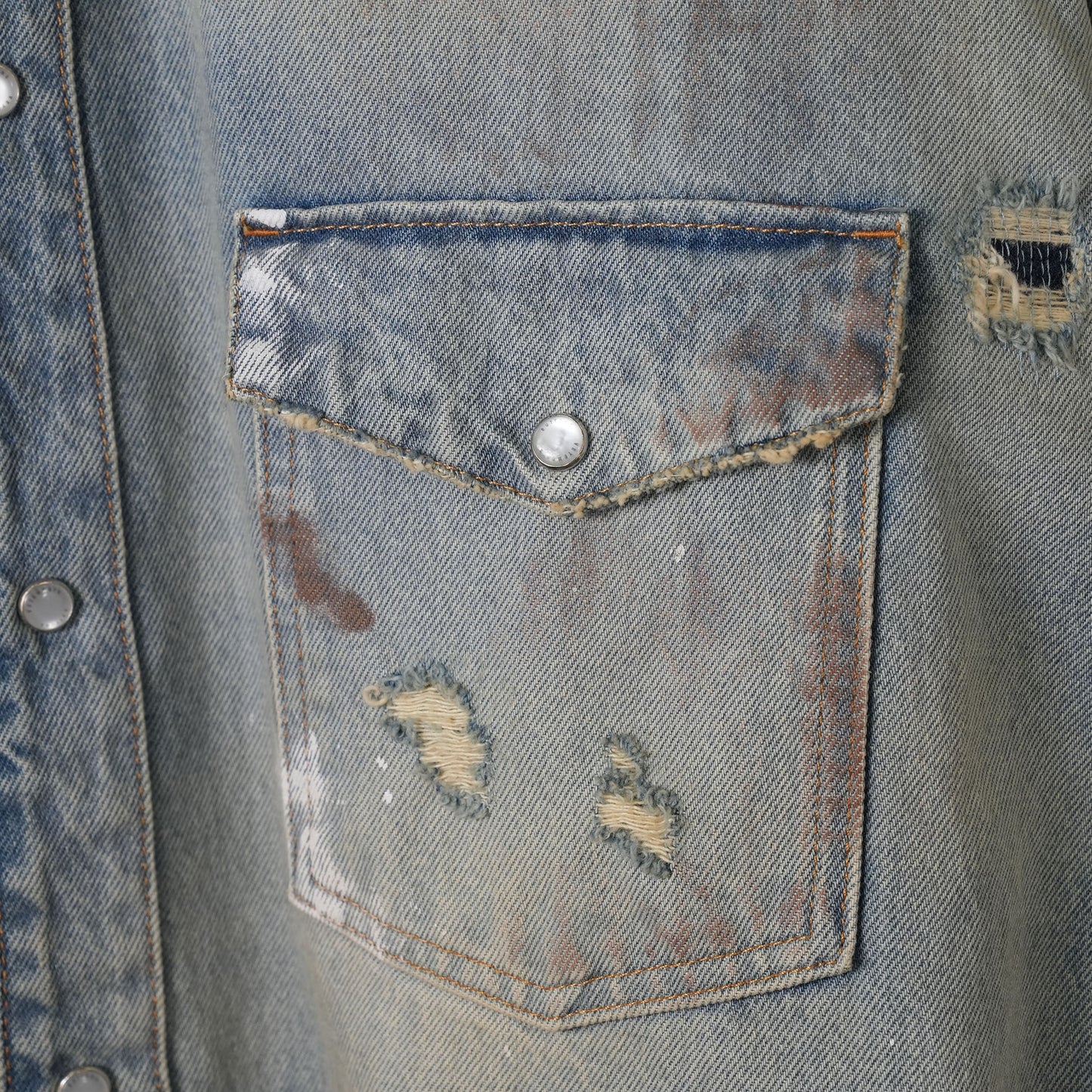 TRASHED DENIM SHIRT / DISTRESSED