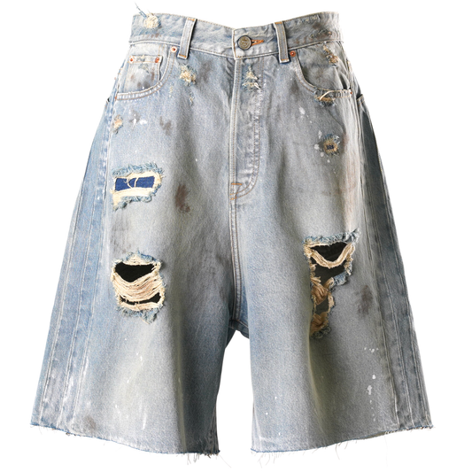 TRASHED BIG SHAPE DENIM SHORTS / DISTRESSED