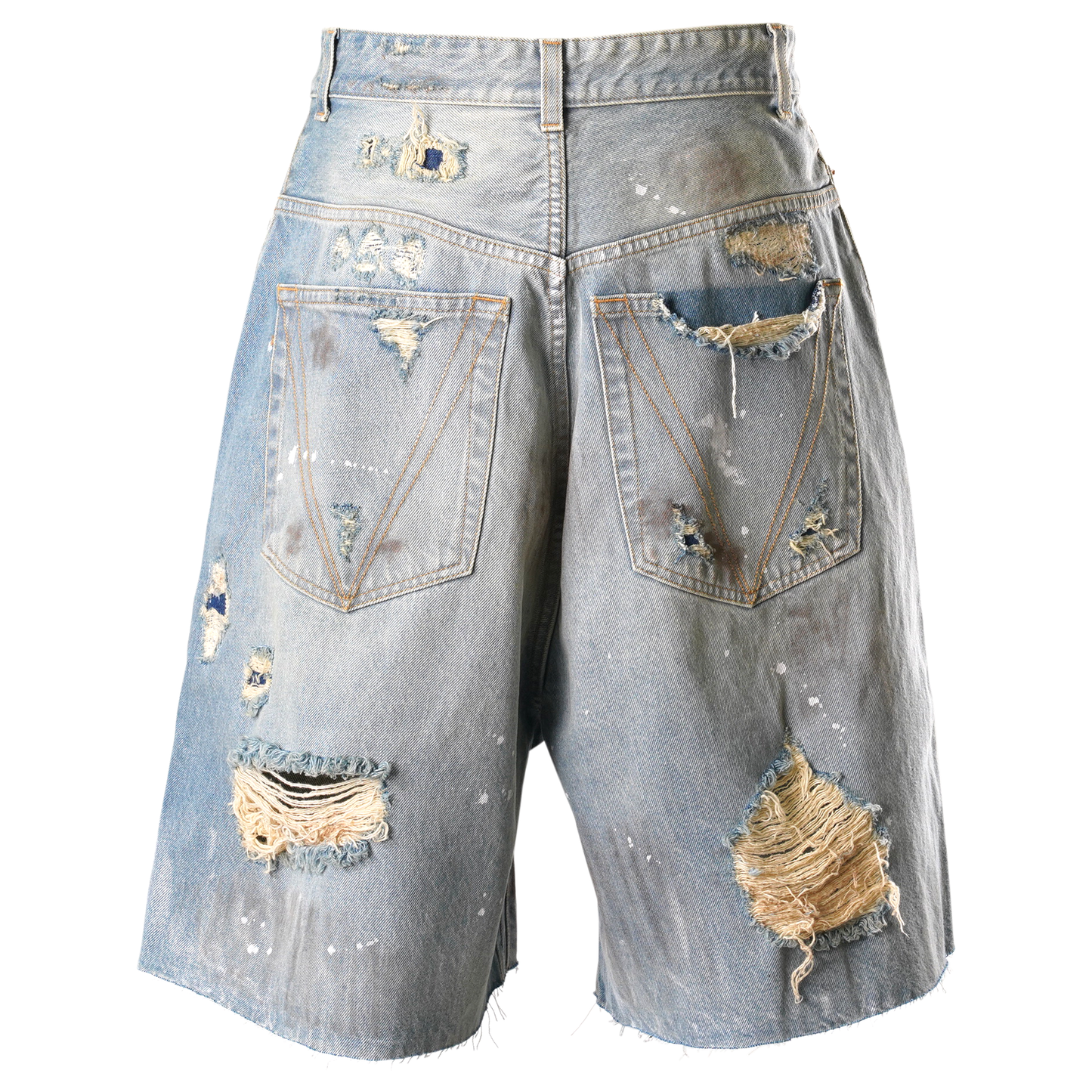 TRASHED BIG SHAPE DENIM SHORTS / DISTRESSED