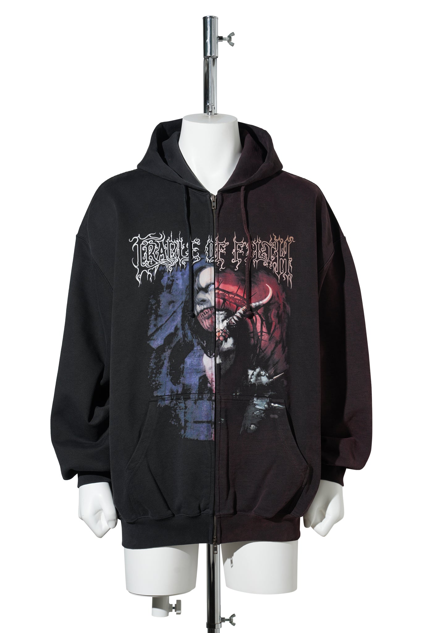 COF CUT-UP OVERSIZED ZIP-UP HOODIE / BLACK/RED