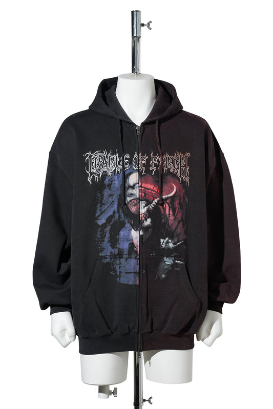 COF CUT-UP OVERSIZED ZIP-UP HOODIE / BLACK/RED