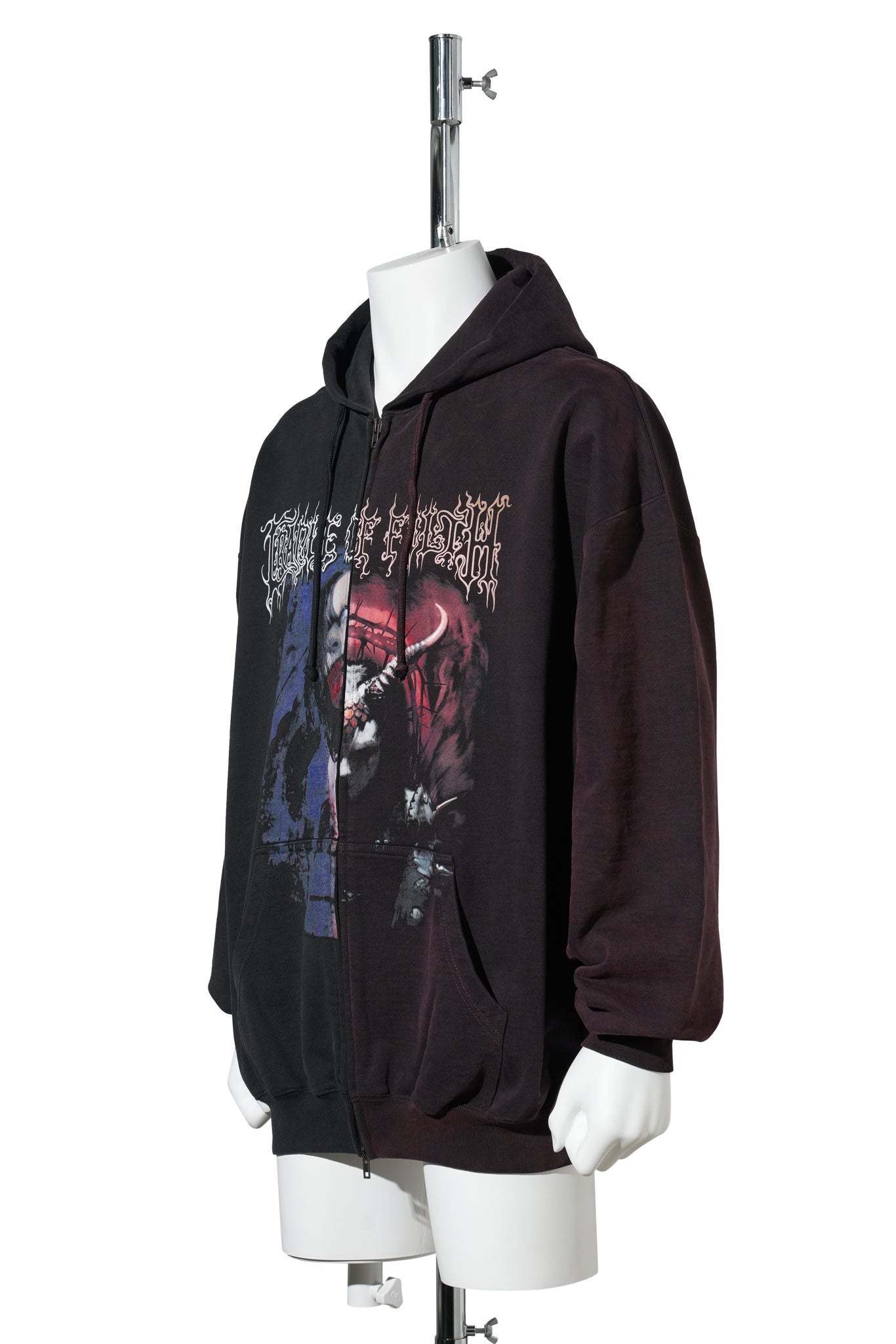 COF CUT-UP OVERSIZED ZIP-UP HOODIE / BLACK/RED